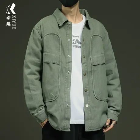 白鸭绒轻薄羽绒服衬衫男2023冬季宽松大码男士可拆卸内胆工装外套商品大图