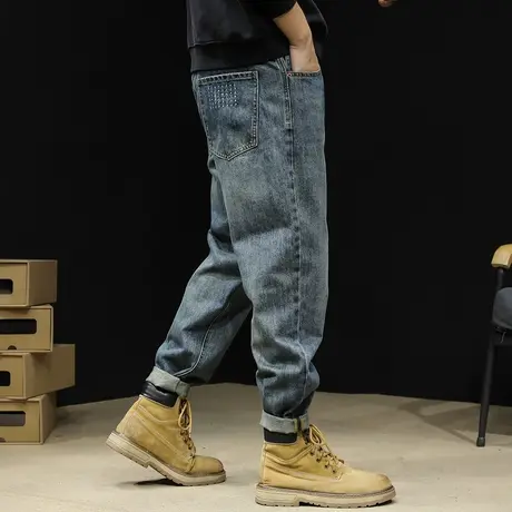 牛仔裤男春季男裤宽松大码锥形直筒裤子男士春秋2024新款男款复古商品大图