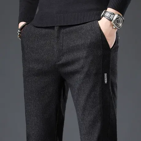 春季男裤冬季磨毛呢裤子男士休闲长裤直筒宽松中年商务西裤秋冬款商品大图