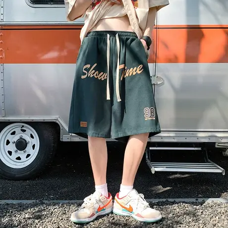 发泡印花运动短裤男夏季薄款美式复古高街ins潮牌宽松休闲五分裤5商品大图