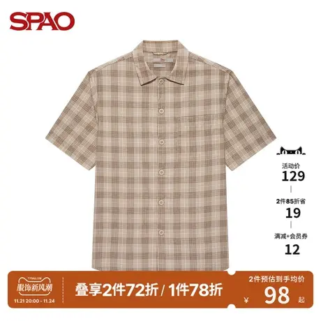 SPAO男士衬衫初春季新款港风日系格子休闲百搭短袖衬衣SPYCB26C42商品大图
