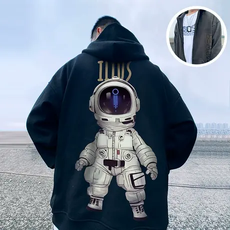 nasa联名宇航员加绒卫衣男宽松拉链连帽国潮大码男装开衫外套秋冬商品大图