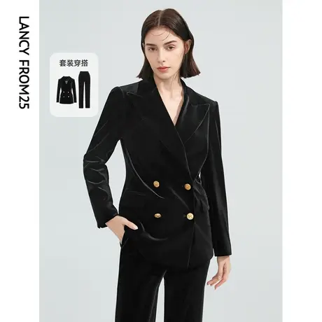 朗姿丝绒黑色职业修身显瘦通勤气质高级感西服外套女秋季新款西装商品大图