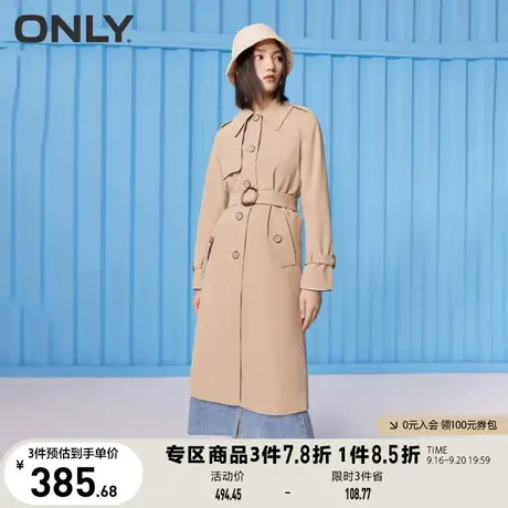 ONLY奥莱夏季翻领长款纯色系扣高腰风衣外套女商品大图
