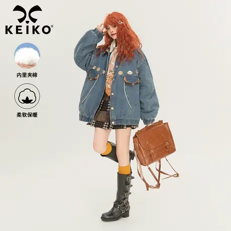 KEIKO [夹棉] 稚趣绣花牛仔外套2025春季设计感别致撞色宽松夹克图片