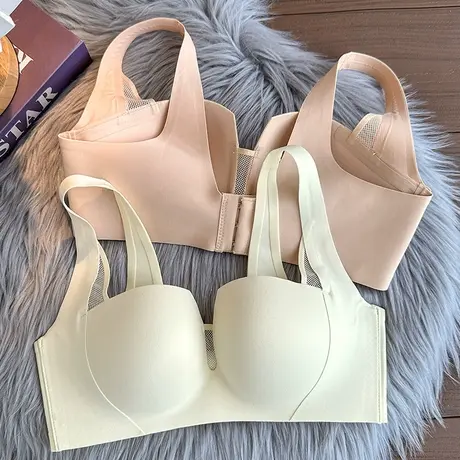 一片式光面无痕内衣女聚拢无钢圈舒适上托防下垂收副乳文胸罩商品大图