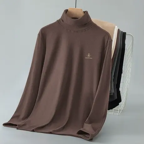 重磅双面德绒打底衫长袖t恤男装秋冬加绒保暖内搭高领体恤上衣服商品大图