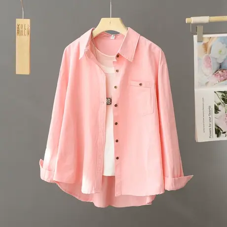 前短后长休闲纯棉衬衫女长袖春秋叠穿上衣设计感小众衬衣外套开衫图片