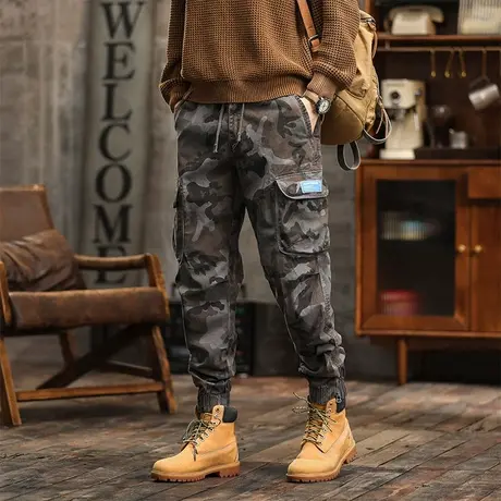 裤子男款休闲大码束脚工装裤秋冬厚款迷彩工装裤时尚男装休闲长裤商品大图