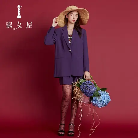 淑女屋旗舰店官网正品女秋季写诗的少女单扣直筒纯色学院西装外套图片