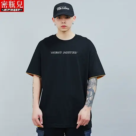 密瓶儿2023新款潮牌短袖男宽松夏季男士大码胖子加肥加大纯棉t恤商品大图