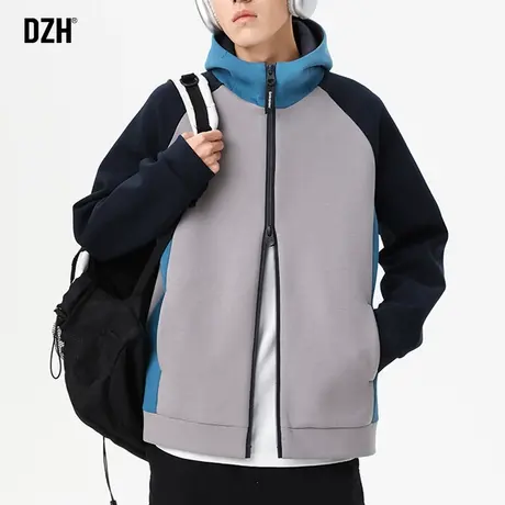 青少年连帽开衫卫衣男潮牌美式重磅春季新款上衣拼接运动外套男款商品大图