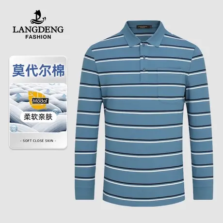 浪登2023秋季男士条纹长袖T恤亲肤舒适撞色时尚打底POLO衫上衣男商品大图