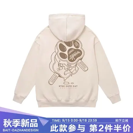 美式复古趣味猫爪连帽卫衣秋男女韩版宽松慵懒chic艺术生开衫外套商品大图