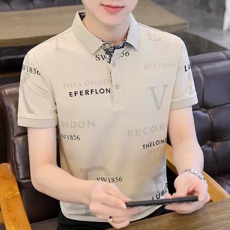 冰丝纯棉短袖t恤男士夏季潮流翻领体恤带领POLO衫半袖夏装上衣服商品大图