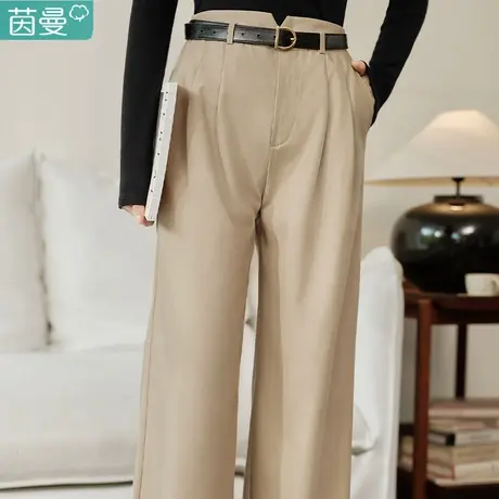 茵曼法式通勤阔腿裤女2024年秋季新款复古高腰显瘦垂感直筒长裤子图片