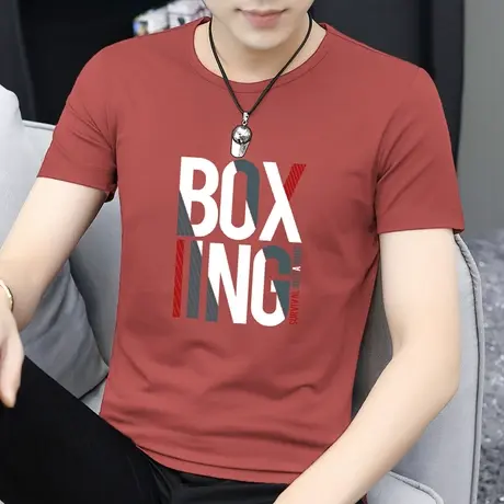 莫代尔男士短袖t恤夏季冰丝速干凉感半袖字母印花圆领上衣服体恤商品大图