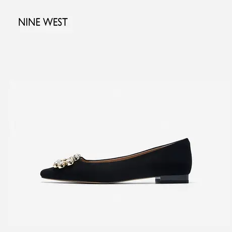 Nine West/玖熙陨洞钻扣反绒百搭平底鞋2023秋新款软底通勤单鞋女商品大图