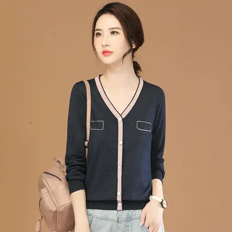韩潮袭人V领套头长袖针织衫女2023秋季新款宽松休闲打底毛衣上衣商品大图