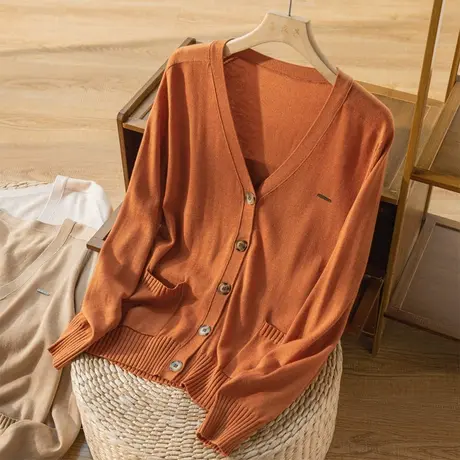 羊毛针织开衫女宽松纯色文艺复古通勤毛衣外套春秋上衣女2022新款图片