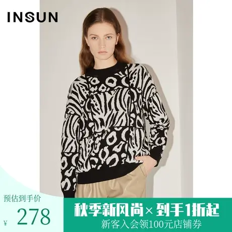 恩裳COVER冬季2022时尚棋盘艺术撞色设计休闲百搭羊毛毛织衫图片