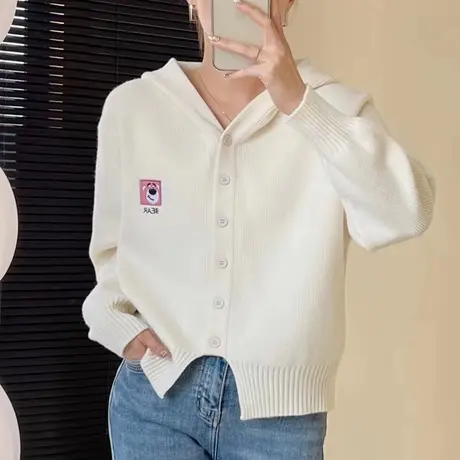 连帽针织衫毛衣女开衫外套2023秋装新款爆款短款时尚洋气女装上衣图片