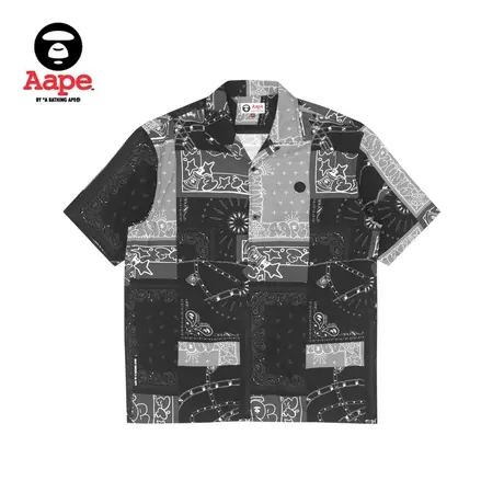 Aape旗舰店男装春夏印花多色撞色拼接街头潮流短袖衬衫8405XXI商品大图