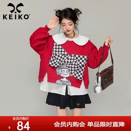 设计感蝴蝶结扎花红色卫衣女2023秋季韩系潮酷创意圆领减龄上衣商品大图