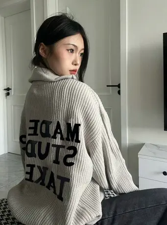 日系复古开衫毛衣女2022春秋宽松慵懒风高级感上衣软糯针织衫外套商品大图