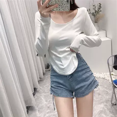 长袖T恤女春秋2023年新款韩版纯欲风薄款修身辣妹短款紧身上衣潮图片