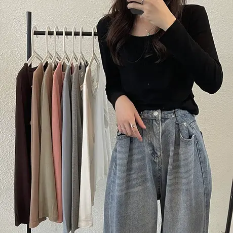 2023年新款早秋内搭打底衫春秋冬黑色宽松长袖t恤女装ins风上衣服商品大图