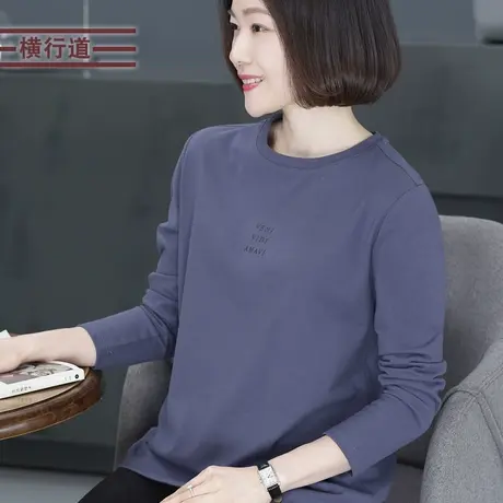 冬装字母长袖T恤女士纯棉宽松妈妈装上衣2023新款大码中年打底衫图片