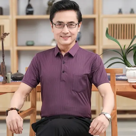 夏季男士短袖t恤冰丝薄款休闲爸爸装半袖翻领上衣中老年人polo衫商品大图