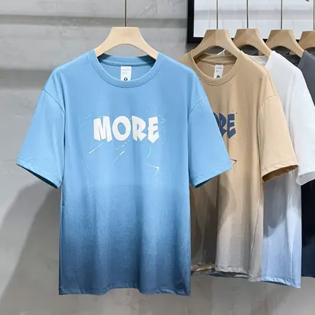 渐变印花短袖t恤男潮牌ins日系宽松潮流落肩半袖体恤男士上衣夏季商品大图
