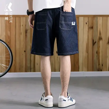希越复古怀旧水洗牛仔短裤男夏季直筒五分裤子宽松加大码胖子中裤商品大图