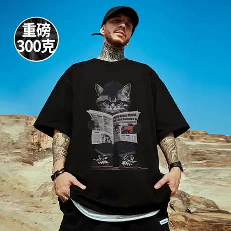 大码男装短袖t恤新款胖子半截袖美式复古加肥加大重磅圆领潮牌男图片