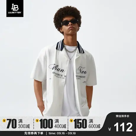 Lilbetter短袖衬衫男美式街头T恤潮流衬衣外套夏季上衣宽松寸衫LB商品大图
