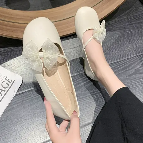 法式晚风单鞋温柔配裙子平底软底2023年夏春新款蝴蝶结仙女风瓢鞋图片