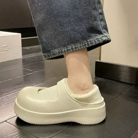 防水棉拖鞋女秋冬季2023新款踩屎感室内家居防滑毛绒月子包跟棉鞋商品大图