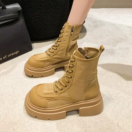 马丁靴女靴子2023新款春秋季单鞋厚底英伦风大黄蜂短靴爆款大黄靴图片