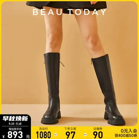 BeauTodayBT新款长筒靴女骑士靴高筒秋冬真皮粗跟长靴软皮过膝商品大图