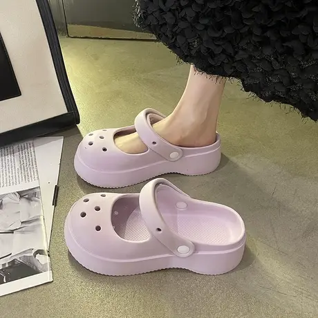 网红爆款厚底洞洞鞋女款外穿2023新款时尚包头凉鞋沙滩踩屎感凉拖商品大图