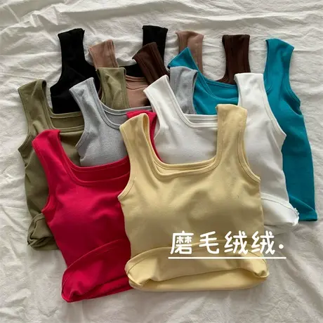 德绒保暖背心女吊带带胸垫无痕发热秋衣打底内搭秋冬加绒加厚内衣商品大图