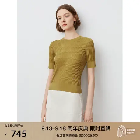 朗姿修身短袖针织衫商场同款女春夏新款圆领套头衫T恤上衣打底衫图片