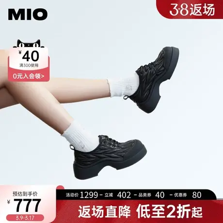 MIO米奥春季中跟纯色设计感时尚牛津鞋舒适厚底学院风松糕鞋商品大图