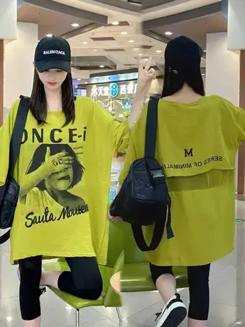 夏季新款韩版宽松显瘦搞怪水印半袖女圆领休闲时尚T恤薄款上衣女商品大图