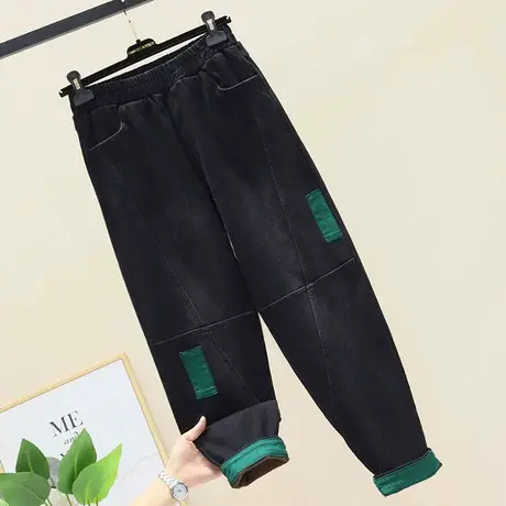 春秋季休闲牛仔裤女加绒老爹裤高腰显瘦萝卜裤加厚百搭哈伦束脚裤商品大图