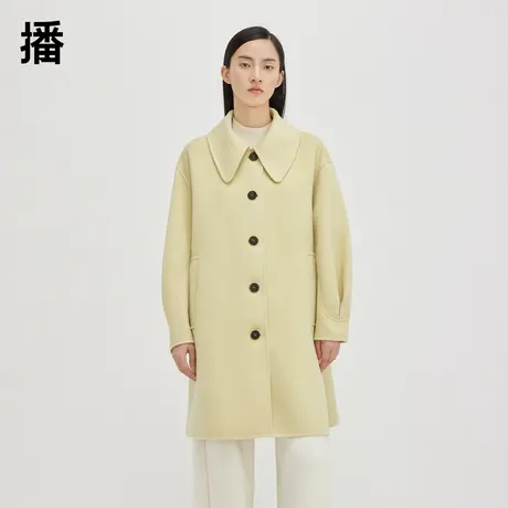 播圆角大气翻领毛呢外套女2023冬季新款中长款呢子大衣DDQ4AD5414图片