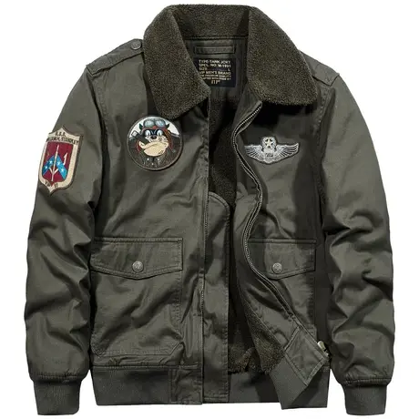 VIP冬季飞行员夹克男翻领工装羊羔绒外套加绒加厚棉衣保暖棉袄潮图片