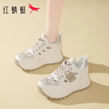 红蜻蜓厚底老爹鞋女2025年夏季新款女鞋网面透气镂空小个子松糕鞋商品大图